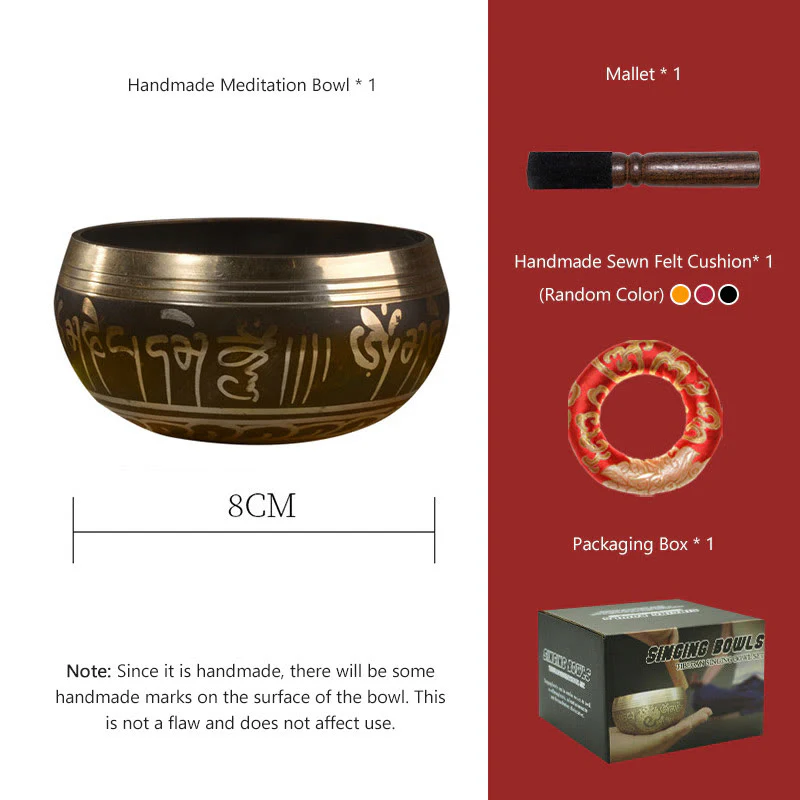 Buddha Stones Handmade Singing Bowl Buddha Eyes Scripture Pattern for Healing and Meditation Sound Bowl Set