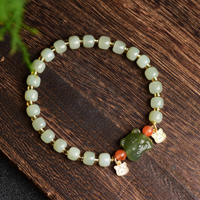 Buddha Stones Chinese Zodiac Lucky Tiger Jade Abundance Bracelet