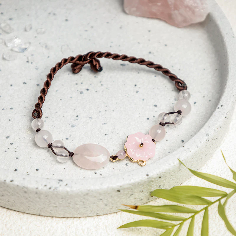 Buddha Stones The Flower of Love Pink Crystal Soothing Anklet