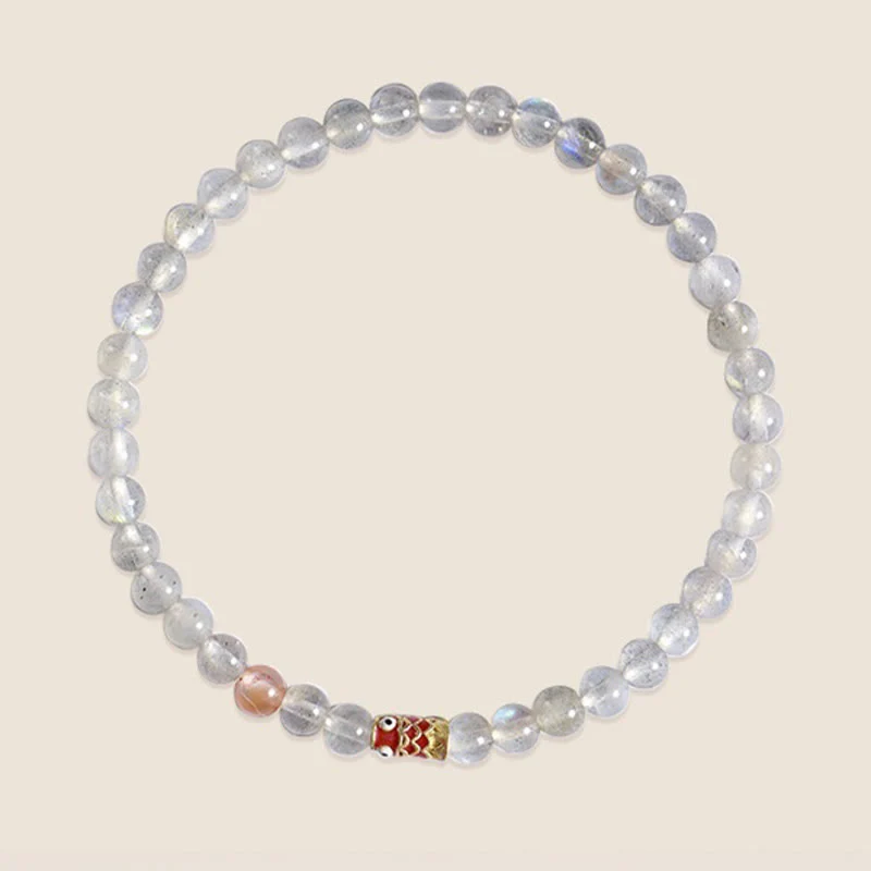 Buddha Stones Ultra-Thin Moonstone Koi Fish Healing Bracelet