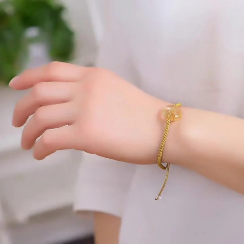 Buddha Stones Round Citrine Peace Buckle Happiness Braided Bracelet