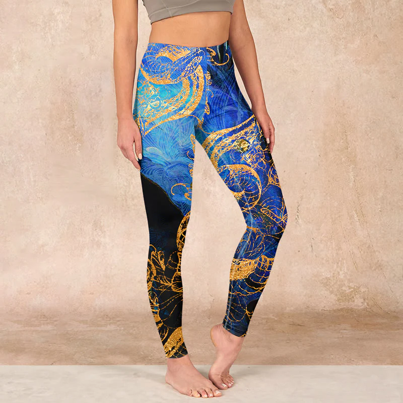Buddha Stones Black Snake Butterfly Flower Leaves Print Gym Leggings Women's Yoga Pants