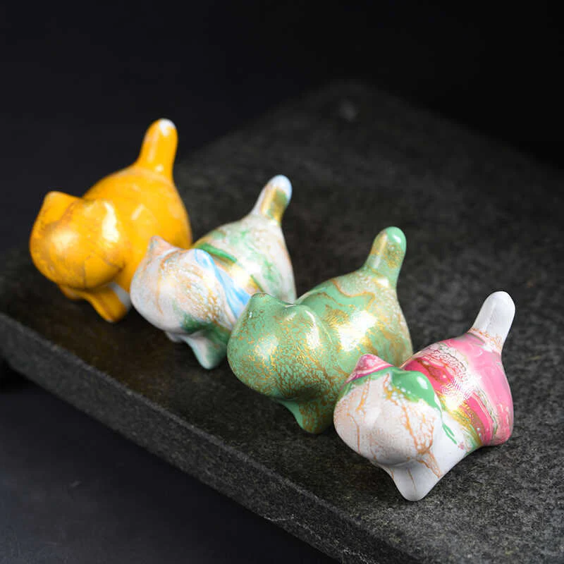 Buddha Stones Mini Lovely Cat Ebony Wood Lacquer Craft Peace Decoration