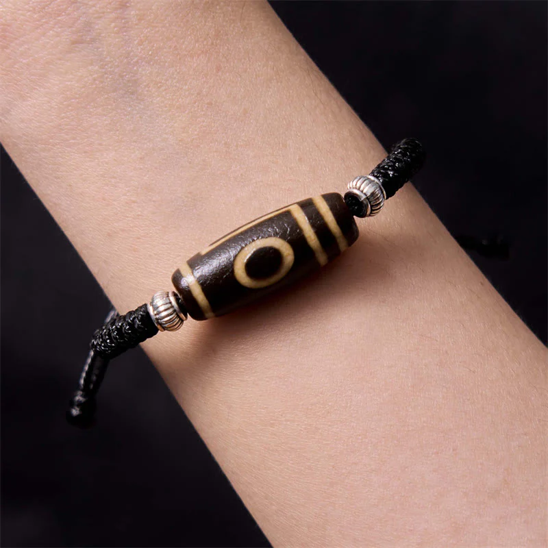 Buddha Stones Tibetan Nine-Eye Dzi Bead Three-eyed Dzi Bead Wealth Protection Rope Bracelet