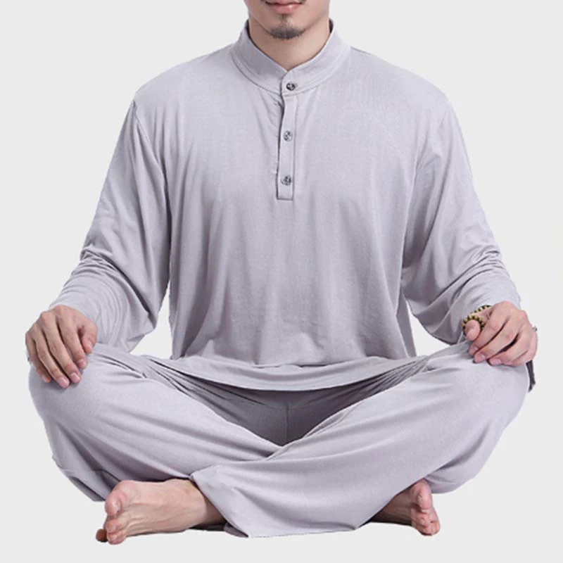 Buddha Stones Meditation Prayer Spiritual Zen Tai Chi Practice Yoga Clothing Men's Set