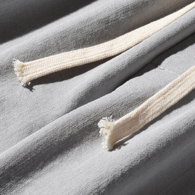 Buddha Stones Casual Patchwork Crane Pattern Frog-Button Design Men's Wide Leg Pants With Pockets