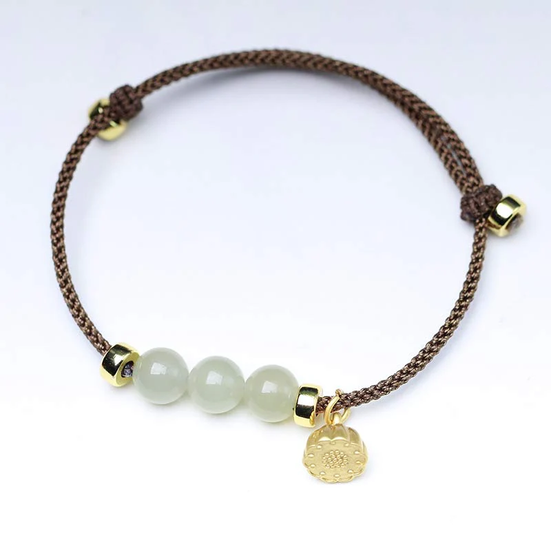 Buddha Stones Natural Jade Lotus Seed Strength Red String Weave Bracelet