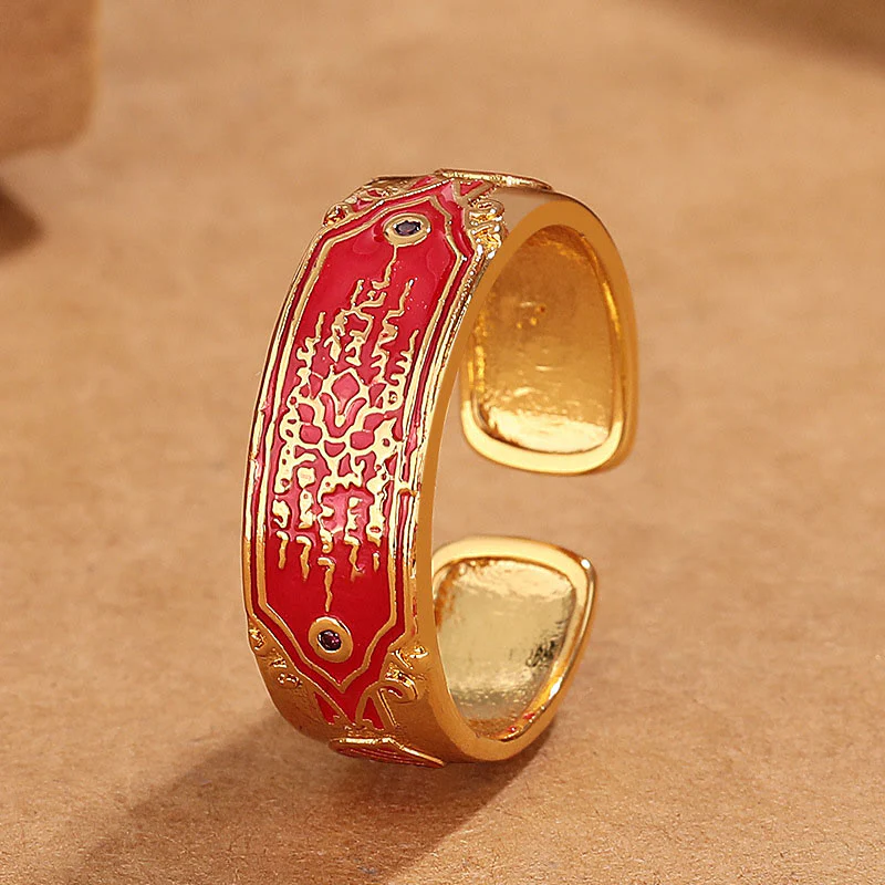 Buddha Stones Five Scriptures Copper Healing Ring