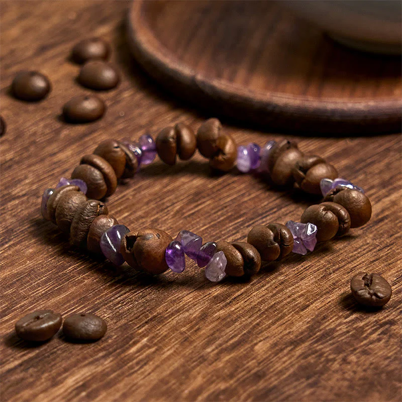 Buddha Stones Handmade Natural Coffee Beans Amethyst Citrine Amazonite Irregular Crystal Bracelet