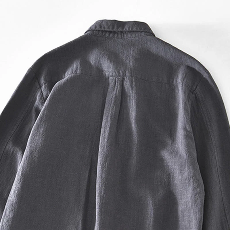 Buddha Stones Casual Plain Simple Buttons Design Men's Long Sleeve Ramie Linen Jacket With Pockets