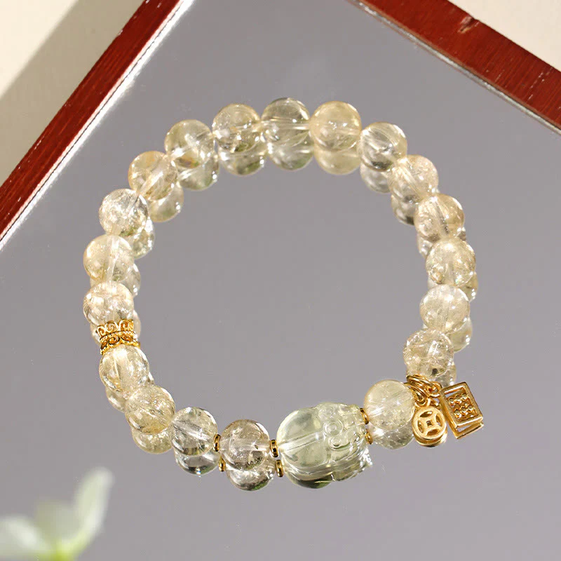 Buddha Stones Natural Citrine PiXiu Copper Coin Protection Bracelet