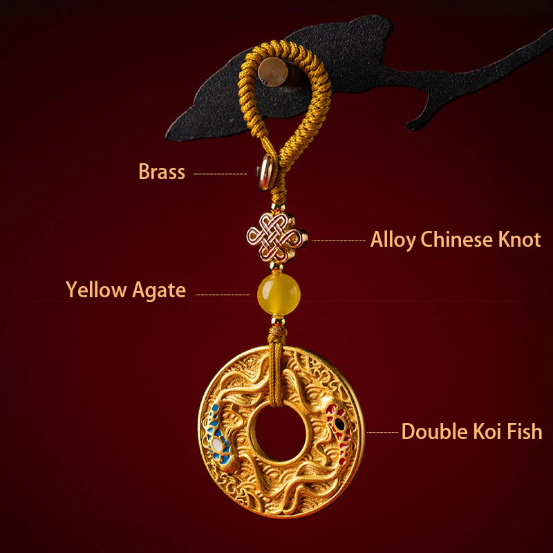 Buddha Stones Double Koi Fish Peace Buckle Wealth Luck Key Chain