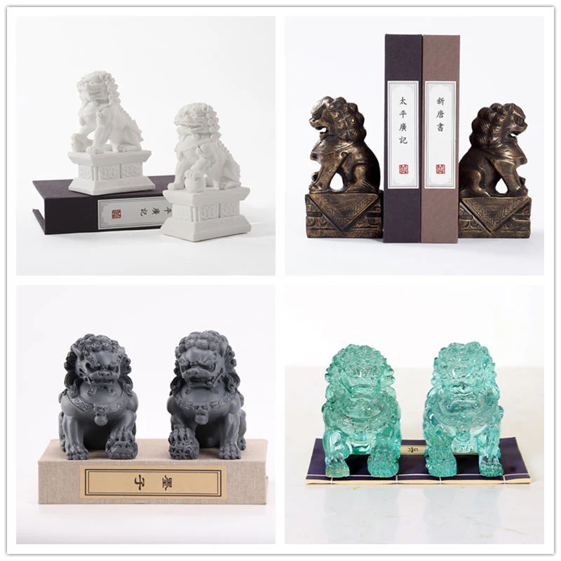 Buddha Stones 2Pcs Lion Statue Courage Strength Resin Home Office Decoration