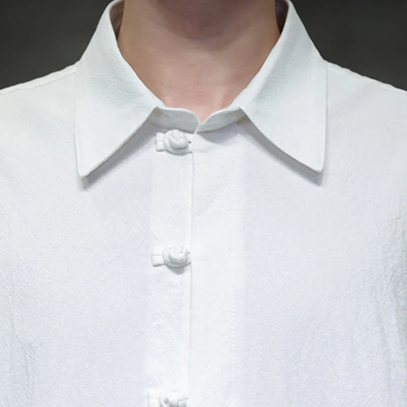 Buddha Stones Commute Plain Half Buttons Design Men's Cotton Linen Shirt With Pocket