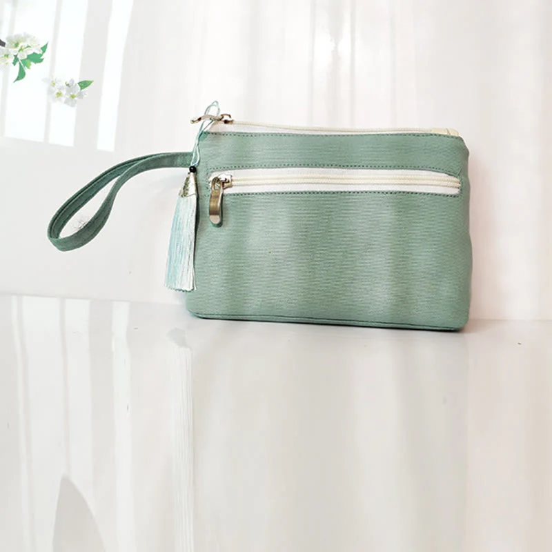 Buddha Stones Small Flower Plum Cherry Crane Peach Blossom Embroidery Canvas Wallet Shopping Purse