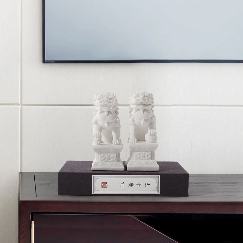 Buddha Stones 2Pcs Lion Statue Courage Strength Resin Home Office Decoration