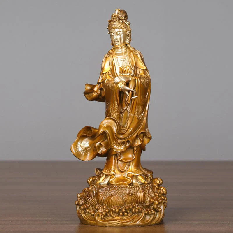 Buddha Stones Kwan Yin Avalokitesvara Holding A Vase Brass Harmony Copper Statue Home Decoration