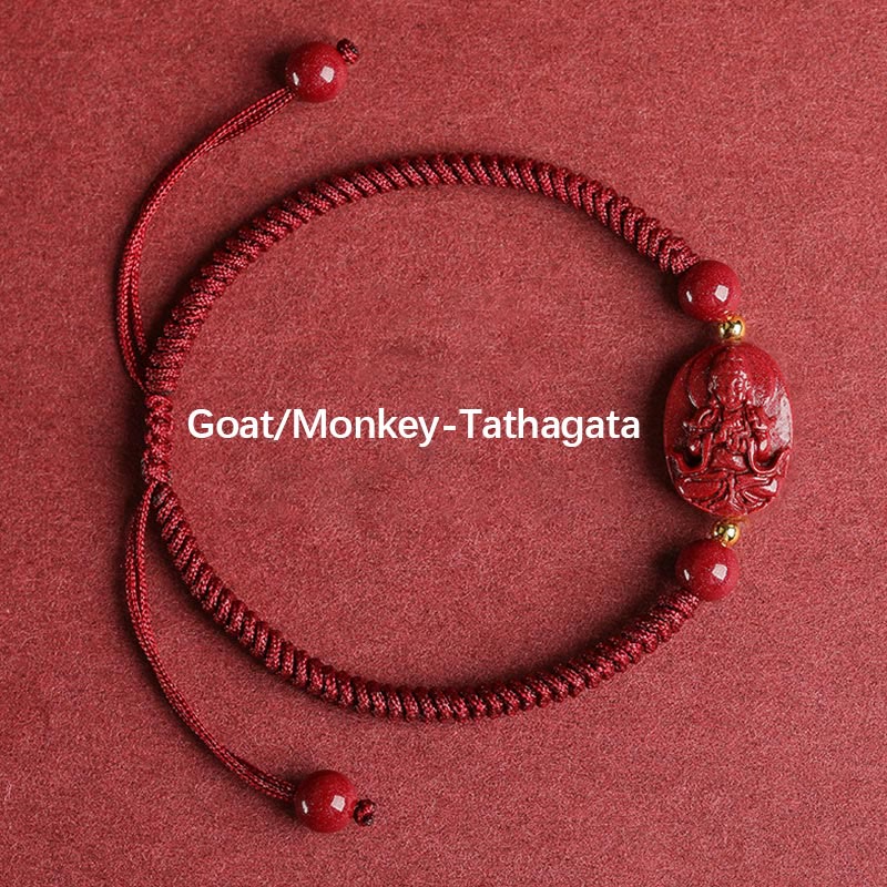 Buddha Stones Chinese Zodiac Natal Buddha Cinnabar Keep Away Evil Spirits Rope Bracelet (Extra 30% Off | USE CODE: FS30)