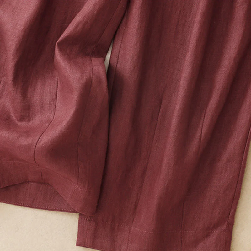 Buddha Stones Summer Plain Women's Cotton Linen Harem Pants With Pockets