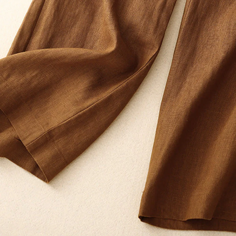 Buddha Stones Summer Casual Simple Design Linen Women's Wide Leg Pants With Zipper Pockets