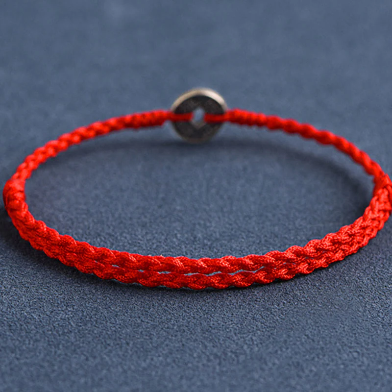 Buddha Stones 925 Sterling Silver Five Emperor Coins Red String Protection Luck Braided Bracelet Anklet