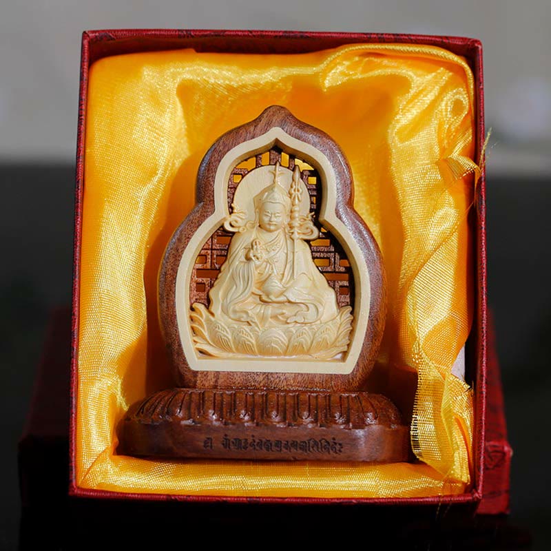 Buddha Stones Guru Rinpoche Buddha Padmasambhavan Serenity Wood Engraved Statue Figurine Decoration