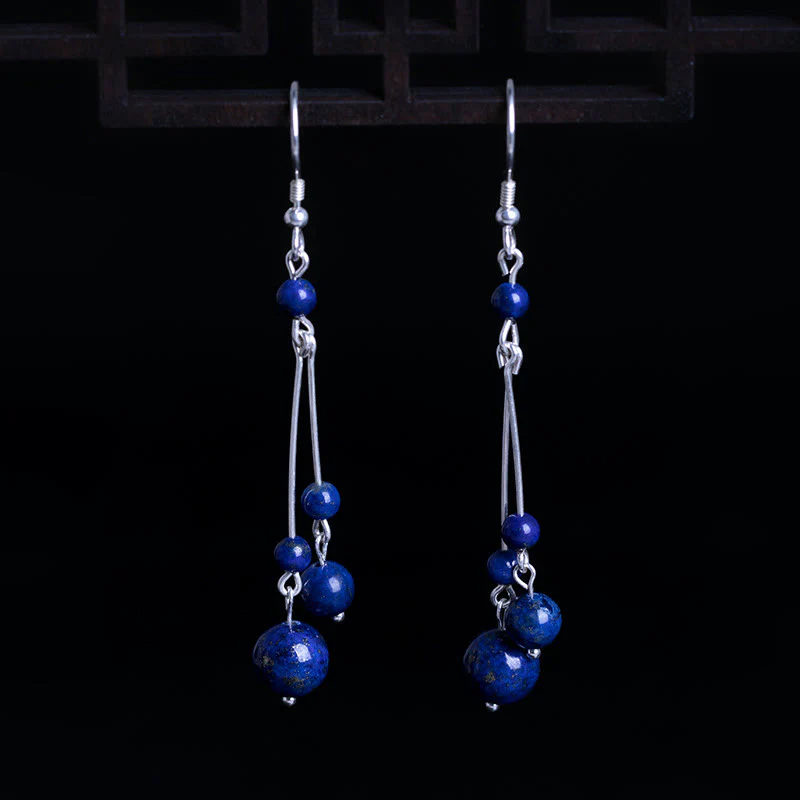 Buddha Stones 925 Sterling Silver Lazurite Beads Serenity Drop Earrings