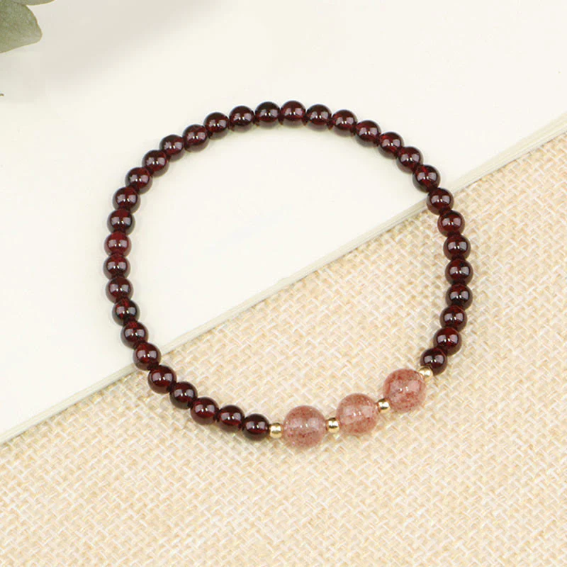 Buddha Stones Natural Garnet Strawberry Quartz Calm Bracelet