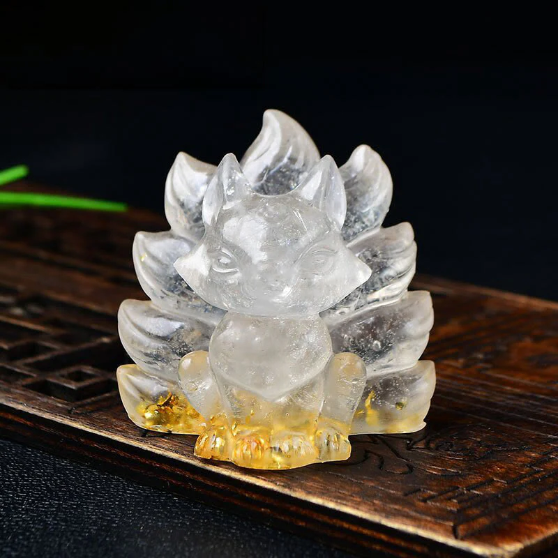 Buddha Stones Natural Various Crystal Strawberry Quartz Amethyst Nine Tailed Fox Protection Home Decoration