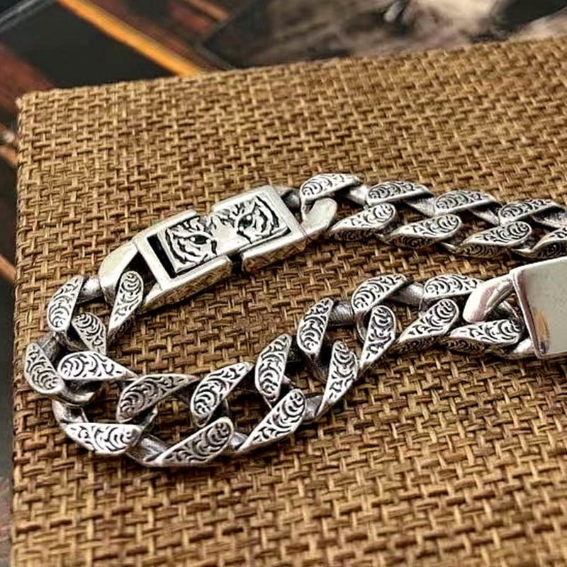 Buddha Stones Tiger Tang Dynasty Flower Design Copper Luck Chain Bracelet