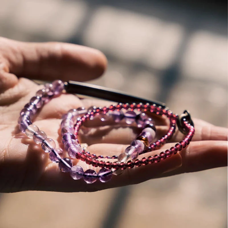 Buddha Stones Retro 6mm Amethyst 4mm Garnet Multilayer Balance Bracelet