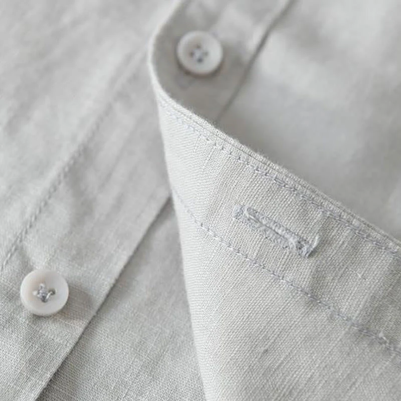 Buddha Stones Simple Style Short Sleeve Button Cotton Linen Men's Shirt