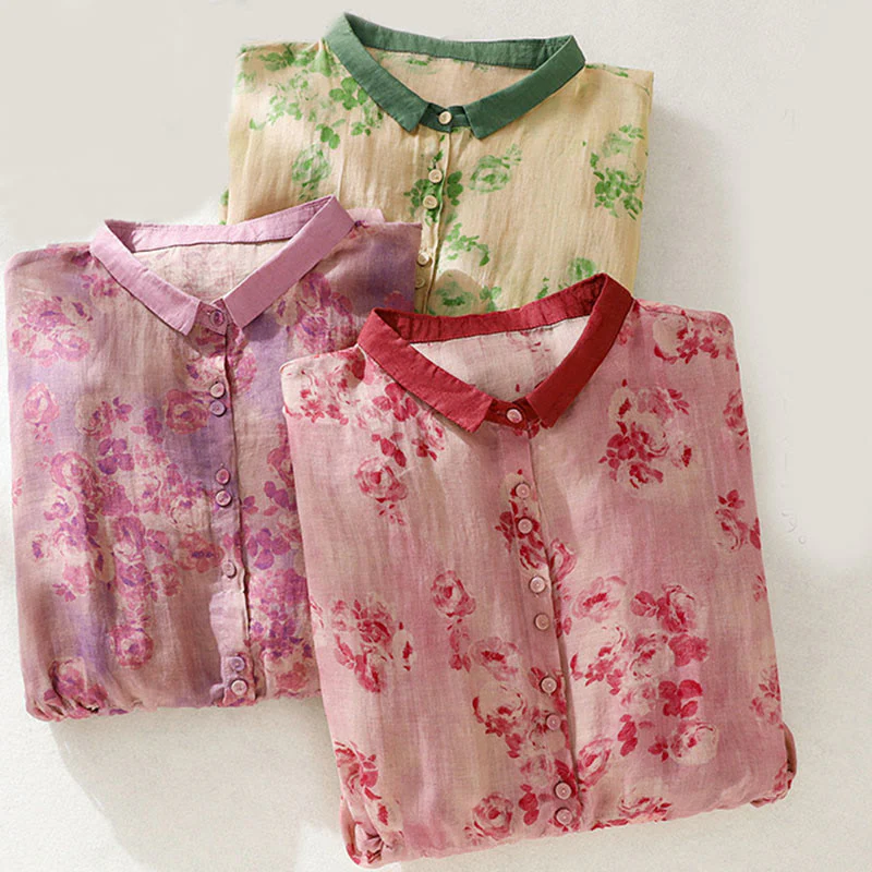 Buddha Stones Retro Printing Buttons Design Drawstring High Waist Cotton Midi Dress With Pockets