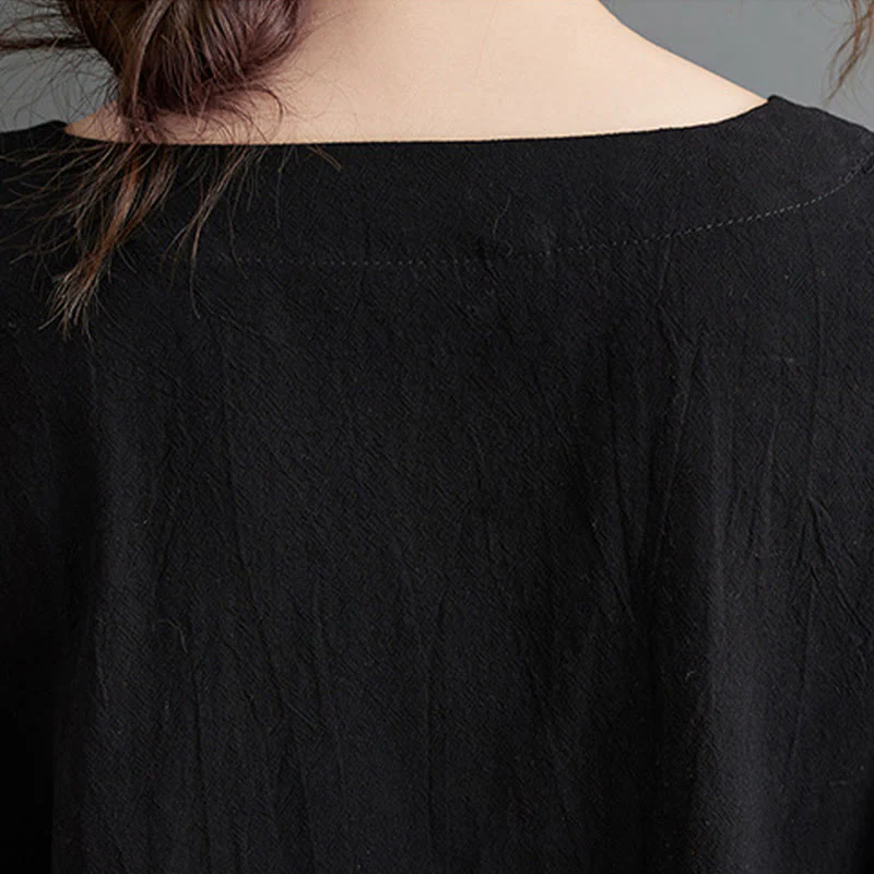 Buddha Stones Fall Casual Simple Design Long Sleeve Cotton Linen Maxi Dress With Pockets