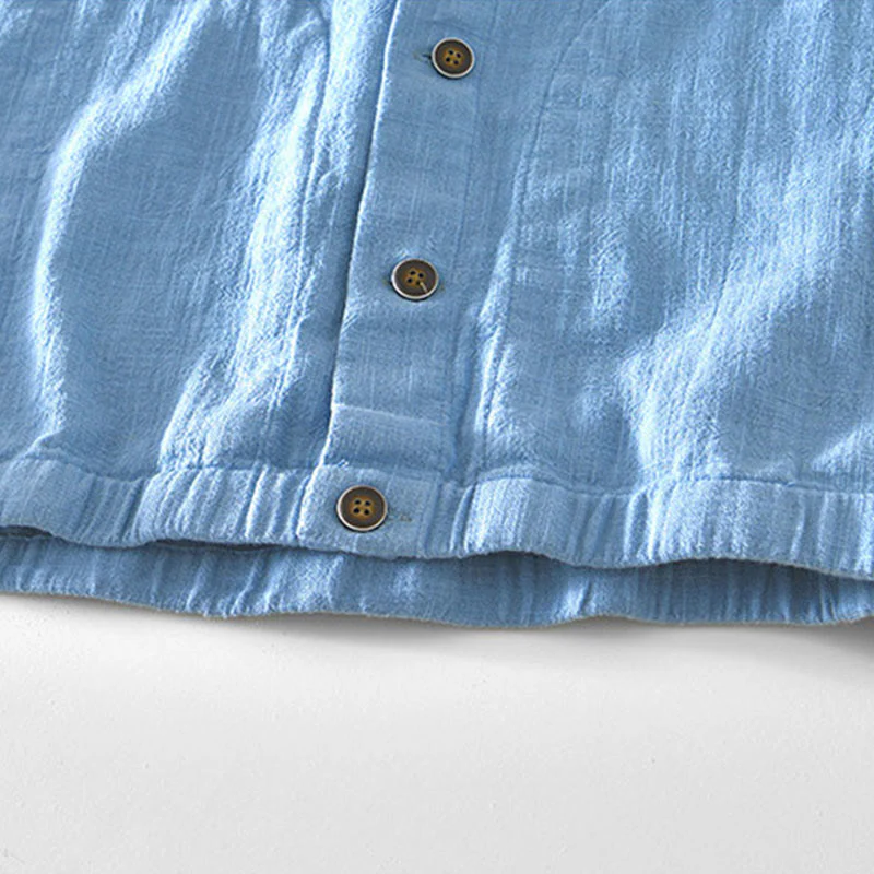 Buddha Stones Casual Plain Simple Buttons Design Men's Long Sleeve Ramie Linen Jacket With Pockets