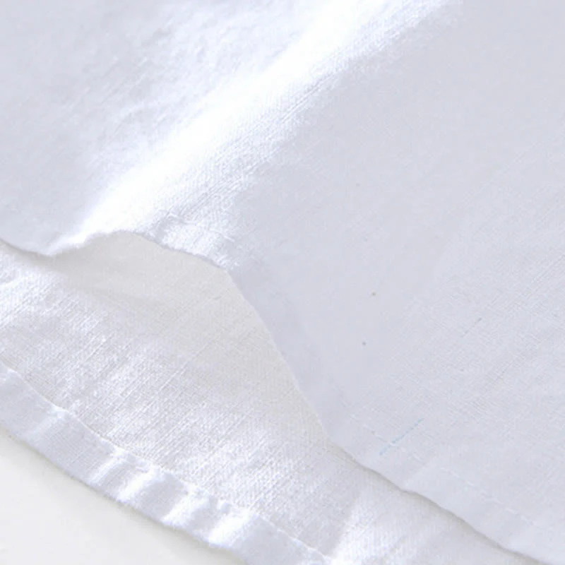 Buddha Stones Half Button Short Sleeve V-neck Ramie Cotton Men's Shirt