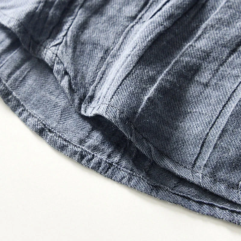 Buddha Stones Causal Plain Lapel Ramie Linen Half Button Men's Shirt