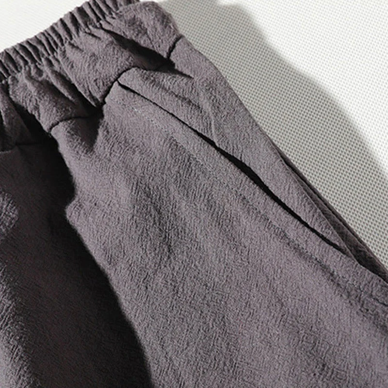 Buddha Stones 2Pcs Plain Notched Collar T-Shirt 7-8 Length Wide Leg Shorts With Pockets Cotton Linen Men's Meditation Cloth Set