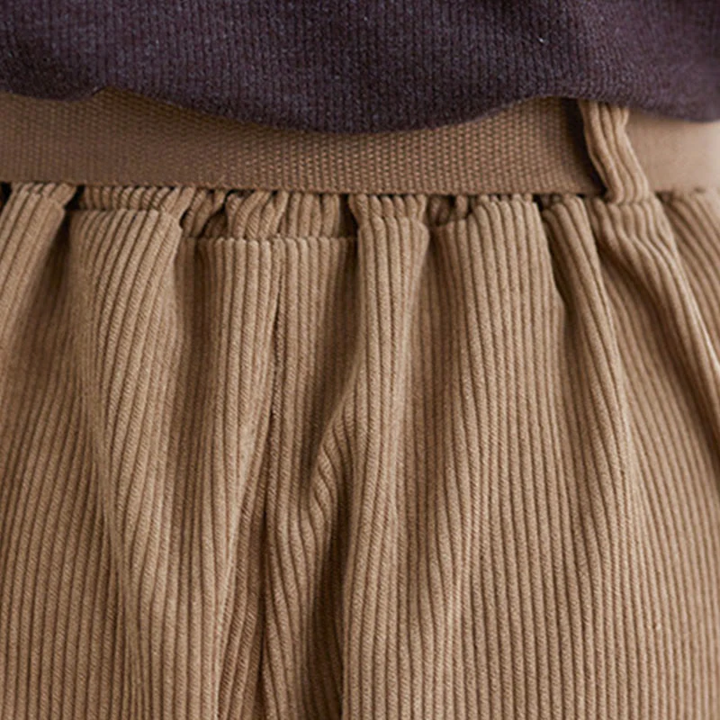 Buddha Stones Retro Women's Wide Leg 7-8 Length Corduroy Cotton Pants With Pockets Belt