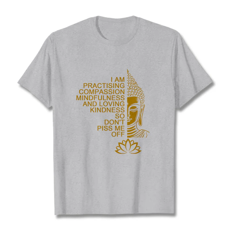 Buddha Stones Casual Golden Side Buddha Lotus Flower Pattern Cotton Tee T-Shirt