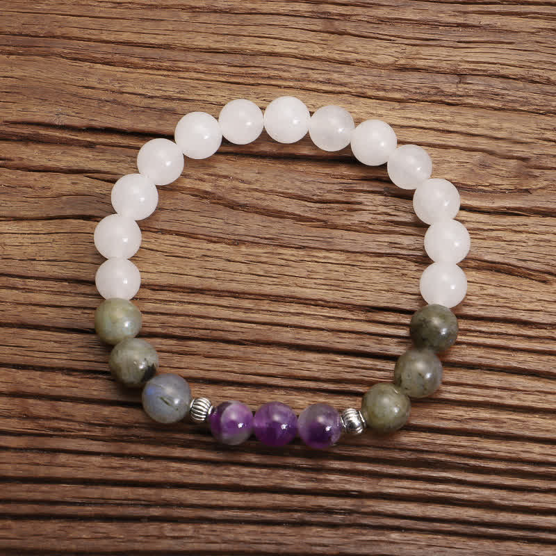 Buddha Stones 108 Mala Beads White Agate Amethyst Black Glitter Stone Protection Bracelet