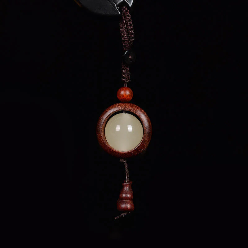 Buddha Stones Red Sandalwood Ebony Wood Green Sandalwood Luminous Lucky Bead Gourd Peace Key Chain