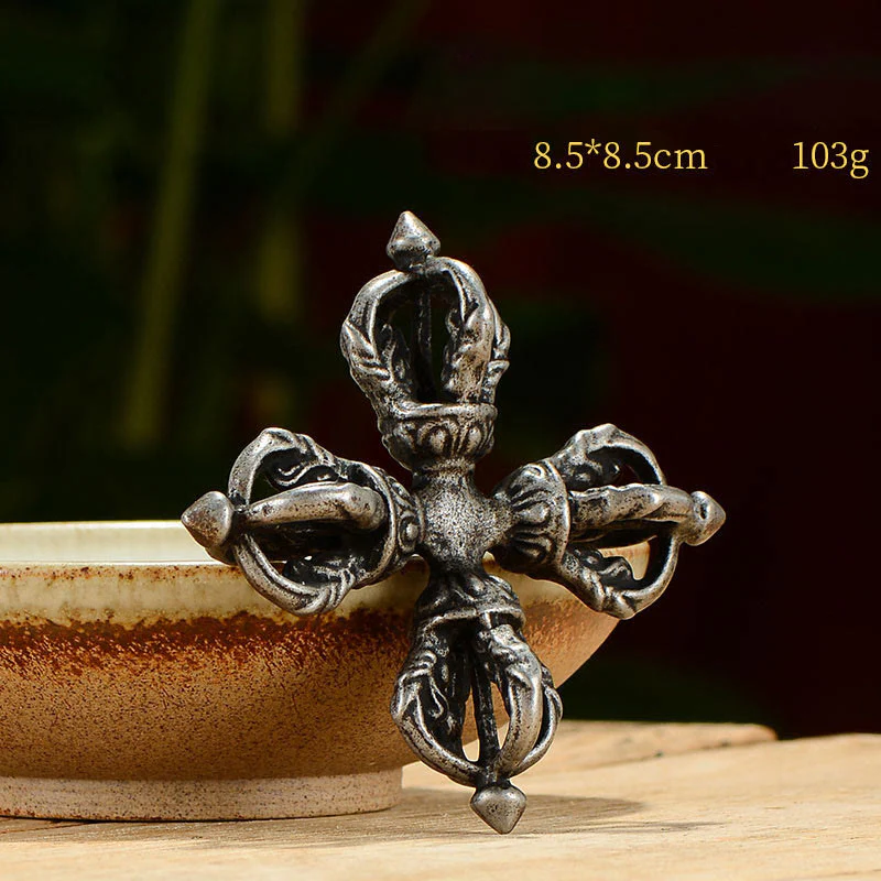 Buddha Stones Tibetan Handmade 5 Prong Double Dorje Copper Iron Thunderbolt Strength Vajra