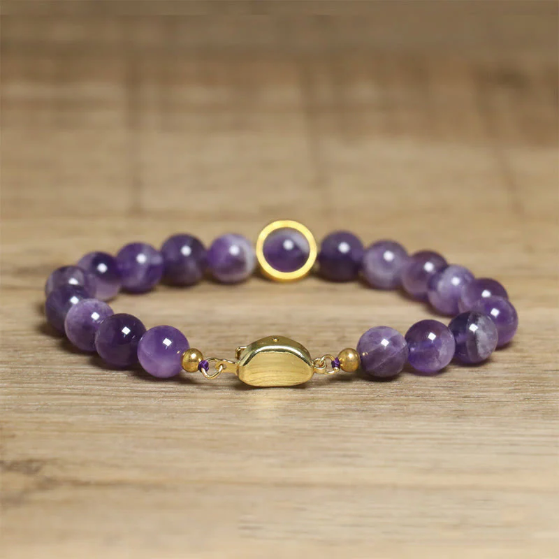 Buddha Stones Natural Amethyst Beads Balance Relieves Stress Buckle Bracelet