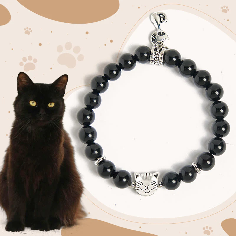Buddha Stones Black Cat Natural Black Onyx Kitten Support Bracelet