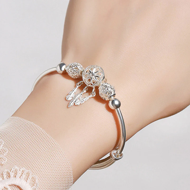 Buddha Stones Tibetan White Copper Blessing Dream Catcher Charm Bracelet