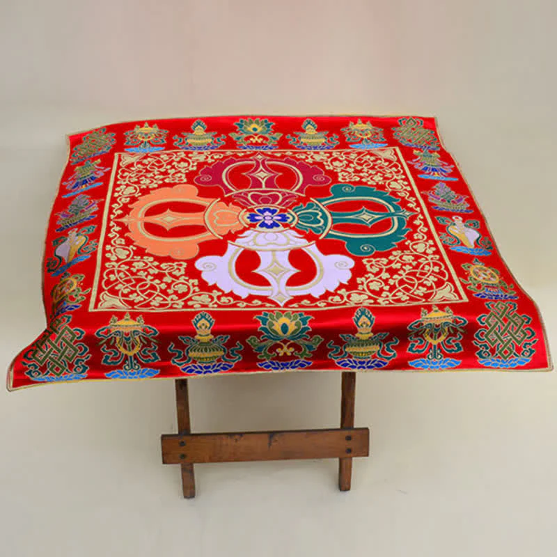 Buddha Stones Flower Endless Knot Prayer Altar Mat Healing Meditation 8 Auspicious Symbols Mat Table Runner