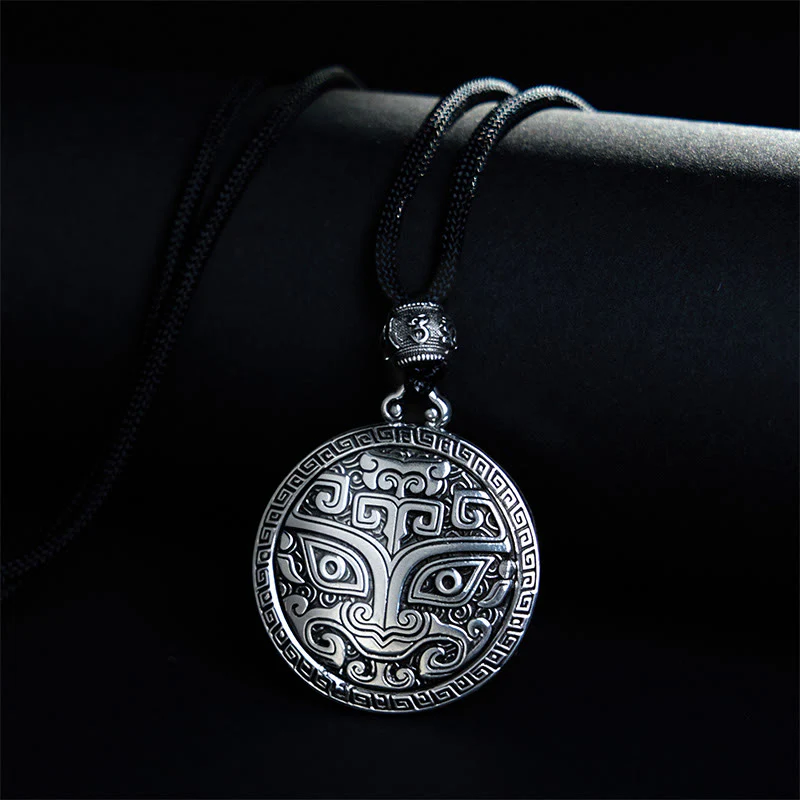 Buddha Stones Taotie Om Mani Padme Hum Copper Plated Silver Wealth Necklace Pendant