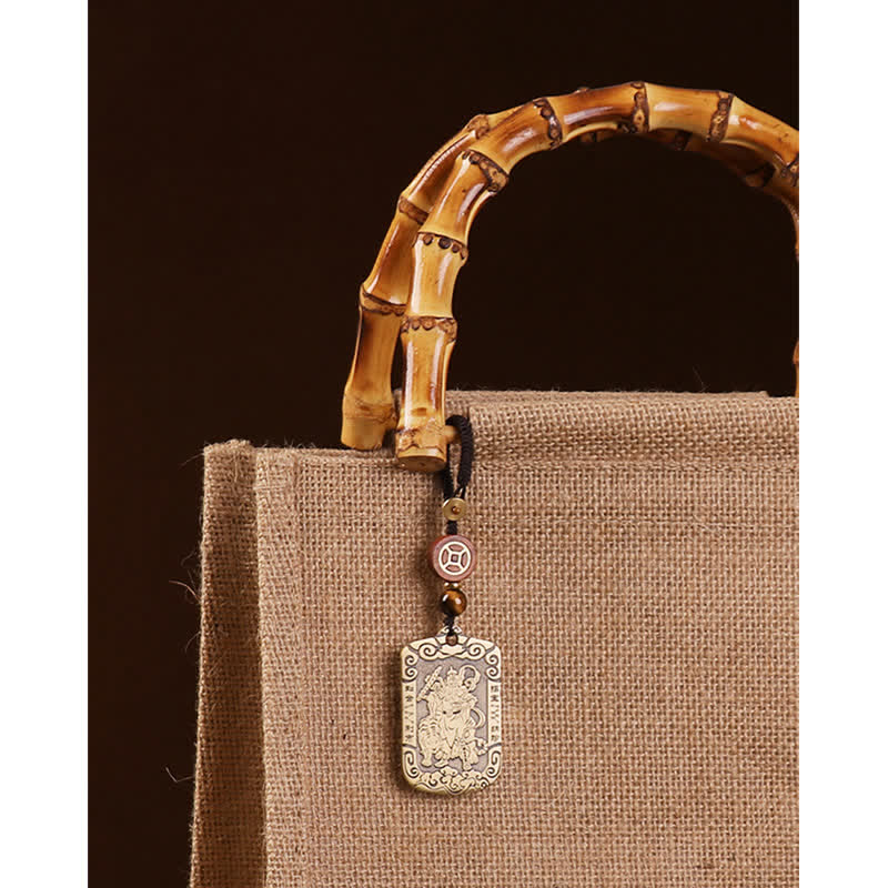 Buddha Stones God of Wealth Zhao Gongming Copper Protection Necklace Pendant Key Chain