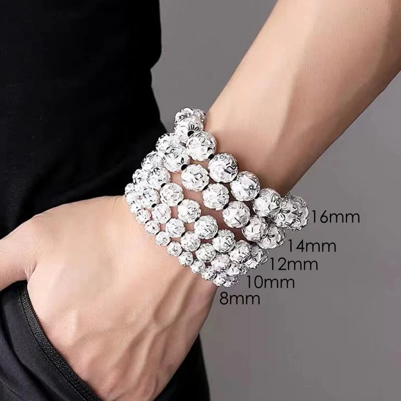 Buddha Stones Tibetan Om Mani Padme Hum Carved Alloy Beads Amulet Bracelet